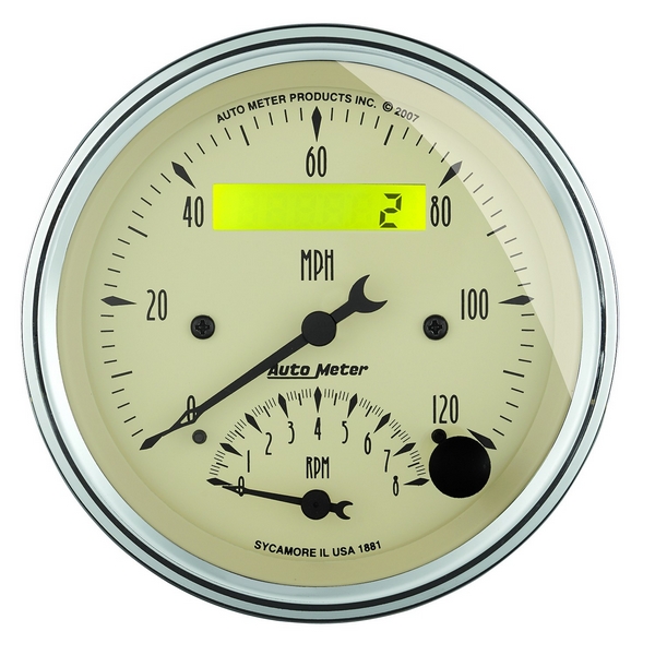 3-3/8" TACHOMETER/SPEEDOMETER COMBO, 8K RPM/120 MPH, ANTIQUE BEIGE